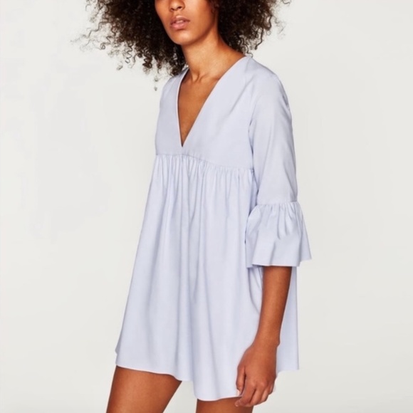 Zara Dresses & Skirts - Zara Poplin Babydoll Romper/Dress in Light Blue